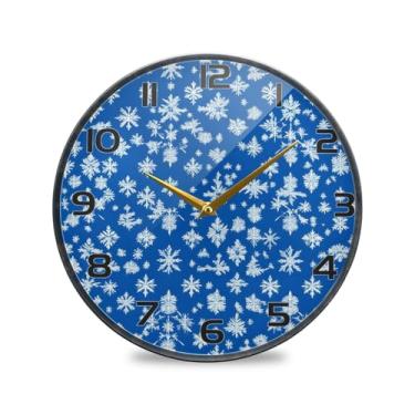 Imagem de YETTASBIN Relógio de parede acrílico Snowflakes – Silencioso, sem tique-taque, operado por bateria, relógio redondo decorativo criativo para cozinha, sala de estar, banheiro, decoração de escritório
