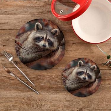 Imagem de CEBUGI Conjuntos de suportes de panela redondos de algodão para panelas quentes resistentes ao calor para cozinhar e assar, 2 peças de guaxinim