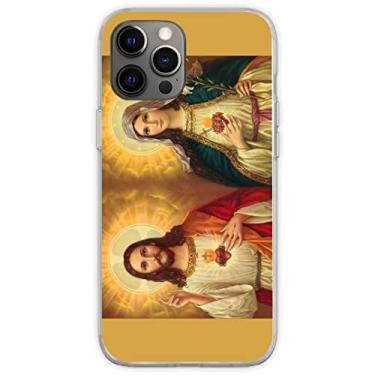 Imagem de Capa de telefone compatível com iPhone 14 Capa Virgem Maria e Jesus Imaculado Coração Religião Católica Silicone Capa de telefone à prova de choque