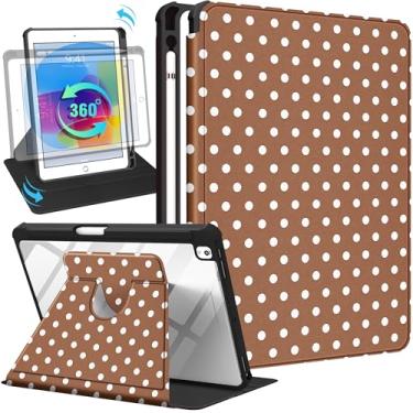 Imagem de Uppuppy Capa para iPad 9ª/8ª/7ª geração para iPad Air 3ª/Pro 10,5 polegadas – Capa inteligente com suporte giratório 360 com suporte para lápis para mulheres, bolinhas marrons para Apple Tablet 7/8/9