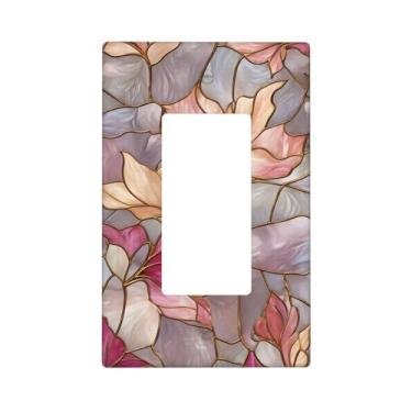 Imagem de Indokyeyqaz Placa decorativa para interruptor de luz com flores roxas de vidro manchado, 1 placa decorativa de interruptor e capas de tomada 6,9 cm x 11,2 cm para quarto, banheiro, cozinha, decoração