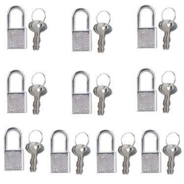 Imagem de 10 peças, mini cadeado de diário fofo, estilo vintage, pequenas fechaduras de bagagem, cadeado decorativo minúsculo com chaves para diário, caixas de joias, mochila de viagem, mala (prata)