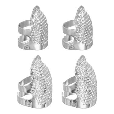 Imagem de PATIKIL Dedal de costura, 4 peças de dedais de metal para costura à mão, protetor de dedo ajustável, kit de suprimentos de artesanato, acessórios, bordado, à mão, ferramentas DIY, prata