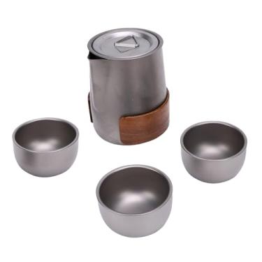 Imagem de Luocute Conjunto de Bule de Viagem, Bule de chá Pequeno Portátil de Liga de Ti Com Infusor Removível 3 Copos, para Acampamento de Piquenique Ao Ar Livre