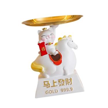 Imagem de Baoblaze Bandeja Gato da Sorte, Estátua de Gato, Decoração de Mesa, Porta-Chaves para Entrada, Armário de TV, Presente, Branco