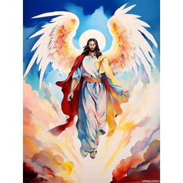 Imagem de UPABLUNSO Kits de pintura de diamante 5D para adultos Angel Jesus Diamond Art Kits DIY Broca redonda completa Jesus Cristão Religioso com Diamantes Arte Ajuda a Aliviar o Estresse 30 x 40 cm