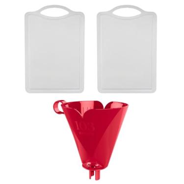 Imagem de Kit com 1 Suporte de Filtro de Café Vermelho 103 + 2 Tábua de Corte Plástica Atóxica Branca