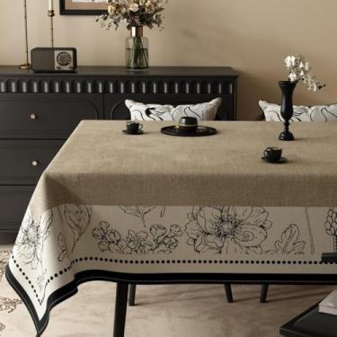 Imagem de Toalhas de mesa de jacquard francesas de algodão floral, capa de mesa retangular listrada, tecido de mesa, impermeável, à prova de óleo, resistente a manchas, fácil de limpar, para jantares, festas
