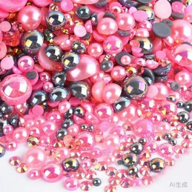 Imagem de 500 peças ABS pérolas semi-redondas e resina flatback strass tamanhos variados kit sortido para fazer joias DIY, arte de unhas, decoração de artesanato (cor 25)