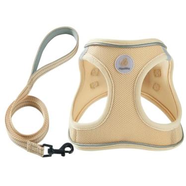 Imagem de Hipubby Conjunto de coleira e coleira para cães, de malha macia, sem puxão, para cães pequenos, médios e gatos, colete refletivo, respirável e leve para caminhadas, treinamento, cáqui, PPP
