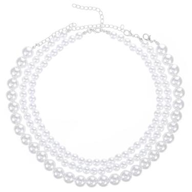 Imagem de Colar gargantilha de pérolas para mulheres, boêmio, redondo, imitação em camadas, colar de pérolas multifios, gargantilha vintage para mulheres, casamento, noiva, joias para presentes