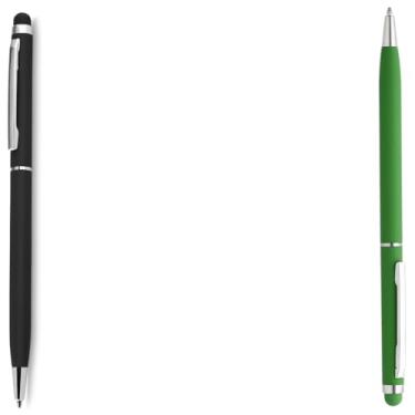 Imagem de Caneta Esferográfica Touch Screen Metálica, Corpo Emborrachado, Escrita Azul, Ponta Fina 0.7mm, Design Moderno, para Escritório, 14.5cm (Preto e Verde)