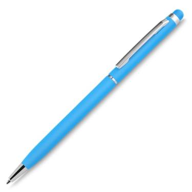 Imagem de Caneta Esferográfica Touch Screen Metálica, Corpo Emborrachado, Escrita Azul, Ponta Fina 0.7mm, Design Moderno, para Escritório, 14.5cm (Azul Claro)