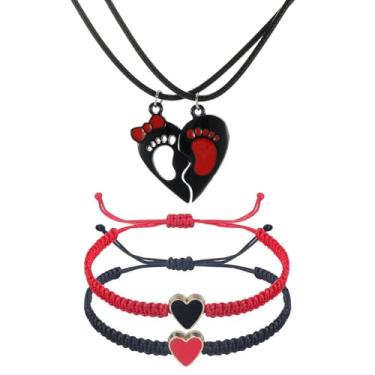 Imagem de LittleFathand 4 peças combinando coração casal pulseira para mulheres homens pegada amizade colar ajustável amor coração pulseira joia presente dia dos namorados, Zinco, Sem Pedra Preciosa