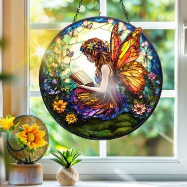 Imagem de Acrílico colorido Suncatcher, decoração de janela suspensa de elfos, arte de parede de arco-íris, para varanda, interior e exterior, jardim, enfeites de Natal, decoração 19 x 19 cm CH#59