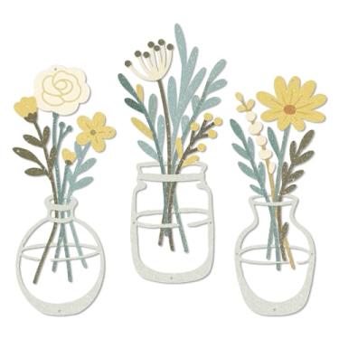 Imagem de Putuo Decor Conjunto de arte de parede de vaso de flor de metal com 3 esculturas modernas minimalistas de ferro para decoração de vaso floral para sala de estar, quarto, entrada, cozinha, corredor