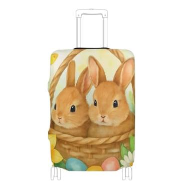 Imagem de Linda capa protetora de bagagem, coelhinhos, ovos, flores, capa para mala de viagem, presente de viagem, estampa animal, P, serve para capa de 45 a 50 cm, Coelhinhos fofos, ovos e flores, S 18-20 in