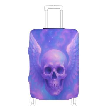 Imagem de Joisal Capas de mala para protetores de bagagem, caveira surreal, asas de anjo, roxo, desenho animado personalizado, manga de bagagem para mulheres, P, serve para capa de 45 a 50 cm, Asas de anjo de