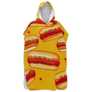 Imagem de Joisal Roupão de mudança de poncho de surfe para adultos toalhas de banho com capuz reutilizáveis unissex adulto poncho com capuz cachorro-quente fofo amarelo