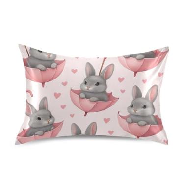 Imagem de Fronhas engraçadas fofas coelhos cinza pastel rosa king queen fronha padrão cetim refrescante roupa de cama travesseiro colorido king size 101,6 cm x 50,8 cm