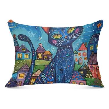 Imagem de Fronhas de flanela de gato azul arte com zíper king queen tamanho padrão fronha fronha de travesseiro corporal, tamanho padrão, 50,8 cm x 66 cm