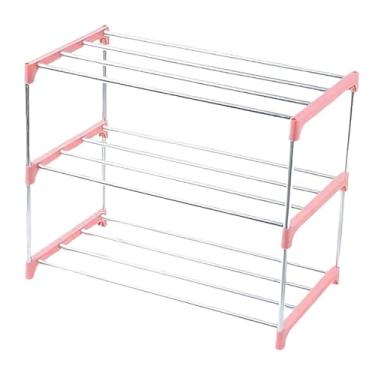 Imagem de ＫＬＫＣＭＳ Organizador de Sapatos com Prateleira Multicamadas e Compacta para Economizar Espaço em Apartamentos, Dormitórios e Corredores, Rosa de 3 Camadas, 43cm X 26cm X 38cm