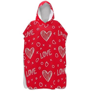 Imagem de Joisal Poncho de surfe para adultos trocador de roupa de praia moletom com capuz toalha de natação plus size corações vermelhos poncho masculino com capuz