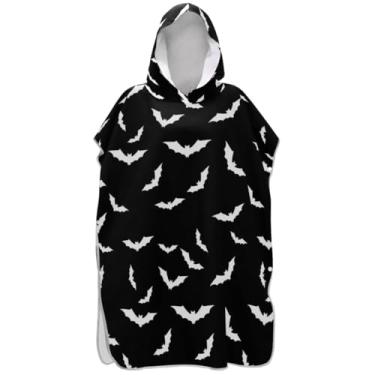 Imagem de Joisal Roupão preto para troca de morcegos brancos para adultos, poncho de surfe, ponchos femininos vestíveis com capuz, toalhas com capuz para banho de praia