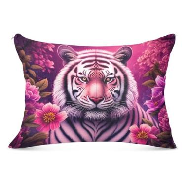 Imagem de Capas de travesseiro de flanela grandes florais de tigre roxo para travesseiro padrão queen king capa de travesseiro grande para cama grande, tamanho do corpo, 53 cm x 137 cm