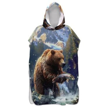 Imagem de TSENQUE Roupão para adultos poncho de surfe praia banho com capuz toalhas leves vívidas urso marrom impressão rio poncho masculino com capuz
