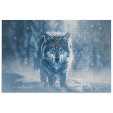 Imagem de Quebra-cabeça animal lobo campo de neve 1000 peças adultos desenho animado animal rígido elefante branco presentes engraçados