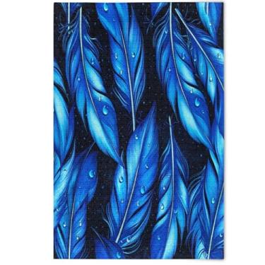 Imagem de Vibrant Blue Feathers Black Jigsaw 500 Piece Puzzle Adults, Friends Family Game Gifts Cool Prime Puzzles Animal Floral Artwork, 500 Pieces, 20.5" x 14.9"