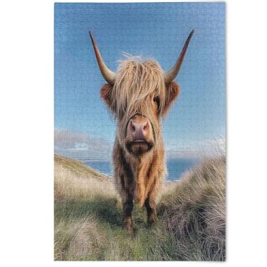 Imagem de Quebra-cabeça para adultos 1000 peças arte de paisagem floral linda vaca escocesa campo escocês arte principal quebra-cabeça jogo de quebra-cabeça presentes tecnológicos, 1000 peças, 75 x 50 cm