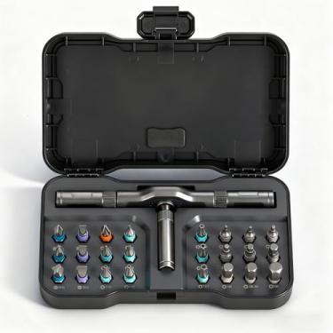 Imagem de STEELITE Conjunto de chaves de fenda magnéticas 24 em 1, mini catraca removível, brocas de aço S2, kit de ferramentas magnéticas de precisão DIY com vários estilos de cabeça para PC/celular/relógio