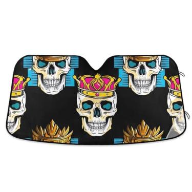 Imagem de Caveiras adornadas coroas pretas para-sol para carro para-brisa engraçado impressão dobrável personalizada capa de para-brisa automotiva protetor solar L, 144,8 cm x 80 cm