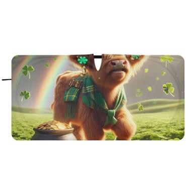 Imagem de Guarda-sol bonito Highland Cow Shamrock carro para-brisa bonito dobrável caminhão carro janela persianas guarda-chuva para-brisa frontal, 76,2 cm x 149,9 cm