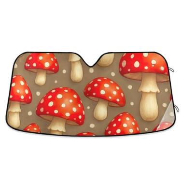 Imagem de Toldo de cogumelos vermelhos fofos para para-brisa de carro engraçado personalizado caminhão retrátil sombra de carro para para-brisa dianteiro L, 144,8 cm x 80 cm