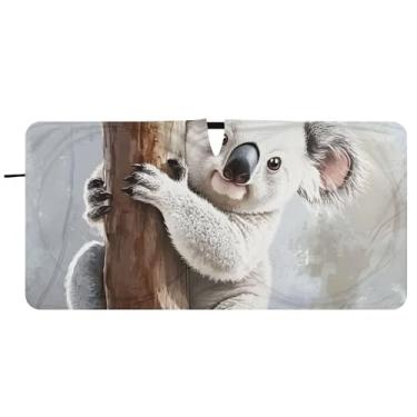 Imagem de Guarda-sol personalizado fofo urso coala impressão animal para para-brisa de carro bonito dobrável caminhão carro sombra para-brisa frontal automotivo, 76,2 cm x 149,9 cm