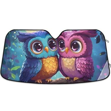 Imagem de Capa de para-brisa automotiva dobrável universal personalizada para casais pássaros do amor para para-brisas de carro protetor solar floral L, 144,8 cm x 80 cm