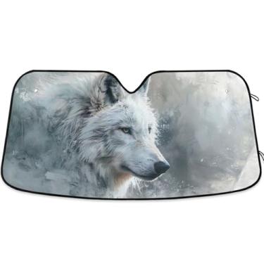 Imagem de Guarda-sol personalizado lobo branco para para-brisa de carro bonito retrátil dobrável caminhão janela carro para-brisa frontal P, 134,6 cm x 59,7 cm