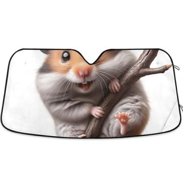 Imagem de Guarda-sol Hamster bonito personalizado para para-brisa de carro bonito retrátil dobrável caminhão carro persianas para janelas dianteiras automotivo S, 134,6 cm x 59,7 cm