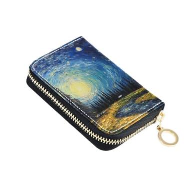 Imagem de Carteira feminina com zíper e porta-cartões com bloqueio de RFID, pequena carteira masculina com bolso para moedas, cena noturna estrelada de OVNI