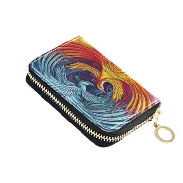 Imagem de Carteira feminina de desenho animado animal vermelho azul pequeno porta-cartão de crédito bloqueio RFID couro carteira dinheiro viagem com bolso para moedas