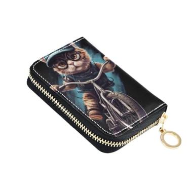 Imagem de Carteira feminina de couro com estampa de gato legal com bloqueio de RFID, porta-cartões de crédito, bolsa pequena para moedas com zíper