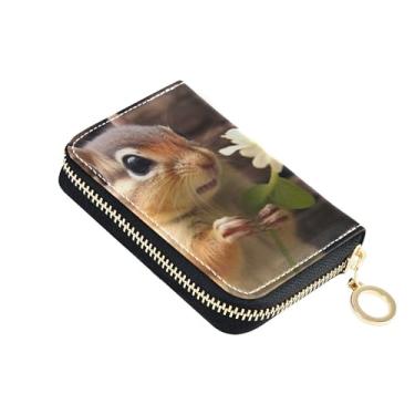 Imagem de GAIGEO Carteiras de couro femininas com bloqueio de RFID, porta-cartões de crédito, zíper ao redor com zíper, porta-chaves, esquilo, animal, flor