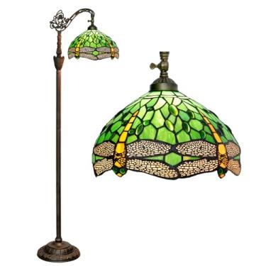 Imagem de Luminária de chão estilo Tiffany com vitral em formato de libélula e arco, 30x45x160 cm (12x18x63 polegadas), haste flexível ajustável, para leitura em cantos, ideal para quarto e sala de es