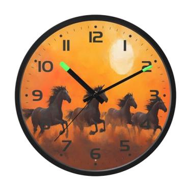 Imagem de SEHANY Relógio de parede artístico majestoso cavalos silencioso, sem tique-taque, relógio redondo operado por bateria, controle de som, luz noturna, relógios de parede para sala de estar, cozinha