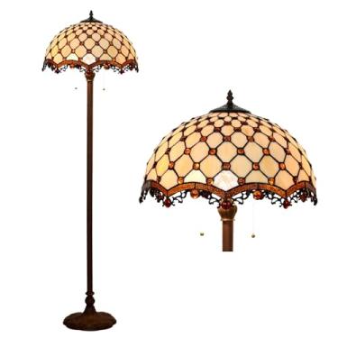 Imagem de Luminária de chão em vitral estilo Tiffany [2 lâmpadas][40,6 cm L x 165,1 cm A] Luminária decorativa para casa com rosas, tulipas, glicínias e uvas em estilo antigo, ideal para sala de estar