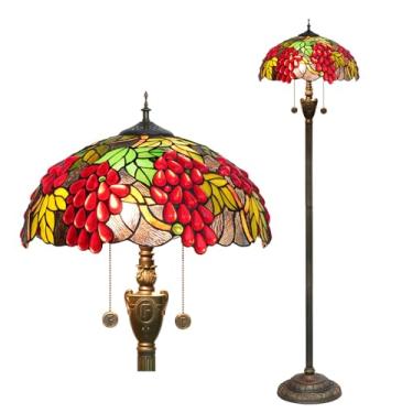 Imagem de Luminária de chão estilo Tiffany [2 lâmpadas][40,6 cm L x 157,5 cm A] Luminária decorativa para casa, estilo vitral antigo com uvas, ideal para leitura em sala de estar, quarto, corredor, ca