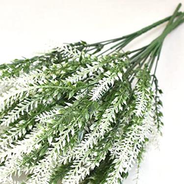 Imagem de Generic Belo buquê de Flores Artificiais de Lavanda de Plástico Inodoro Falso Planta de Lavanda Falsa para Decoração de Cena, 10 Peças para Férias de Natal (Branco)